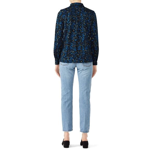 STINE GOYA Black Blue Metallic Button Front Floral Lucian Long Sleeve Top sz XS - Picture 2 of 15